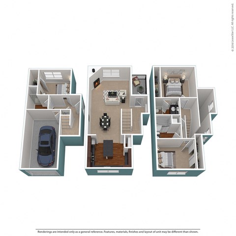 Floor plan for 3 beds, 3 baths, 1708 sqft